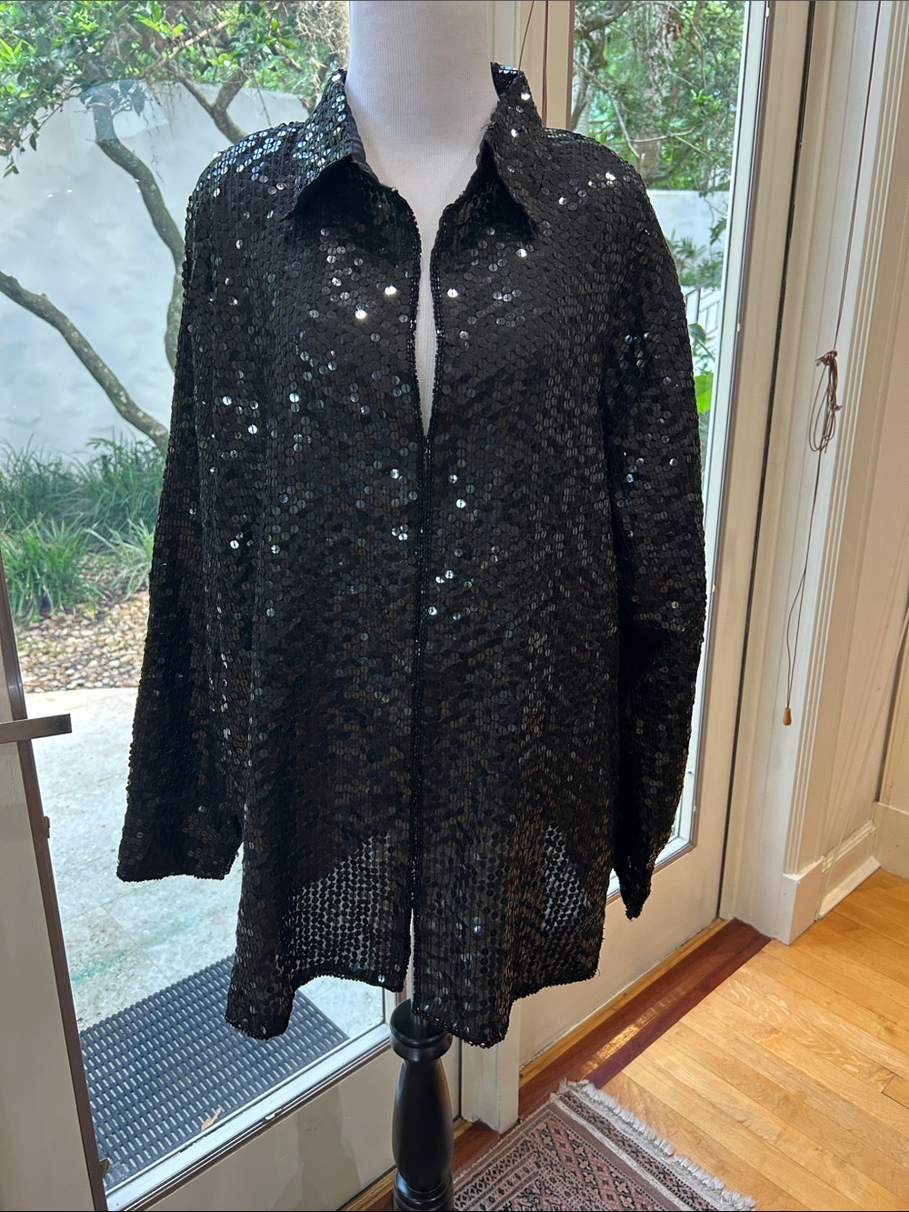 Black Sequin Button-Front Blazer Jacket